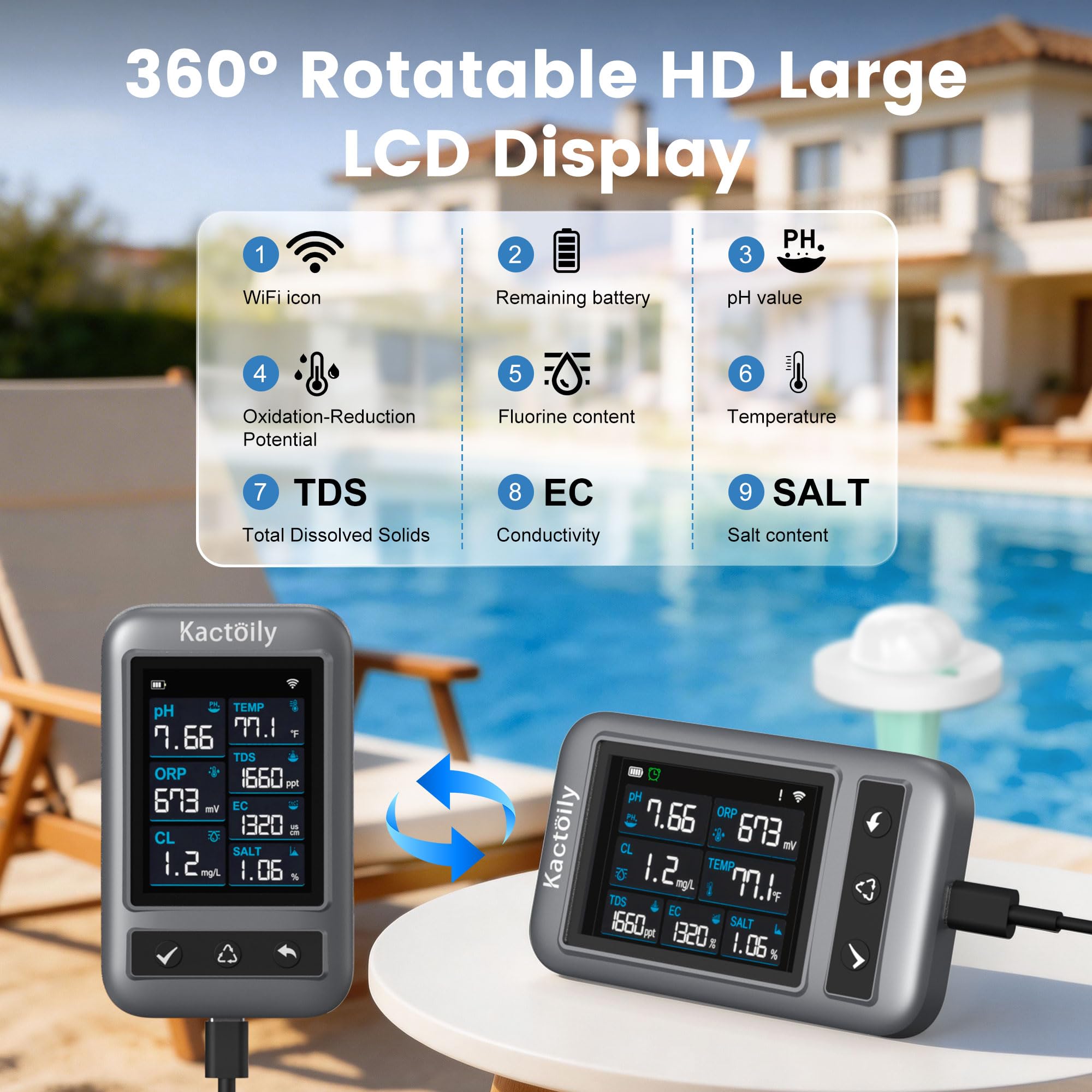 Probador inteligente de agua para piscina 7 en 1