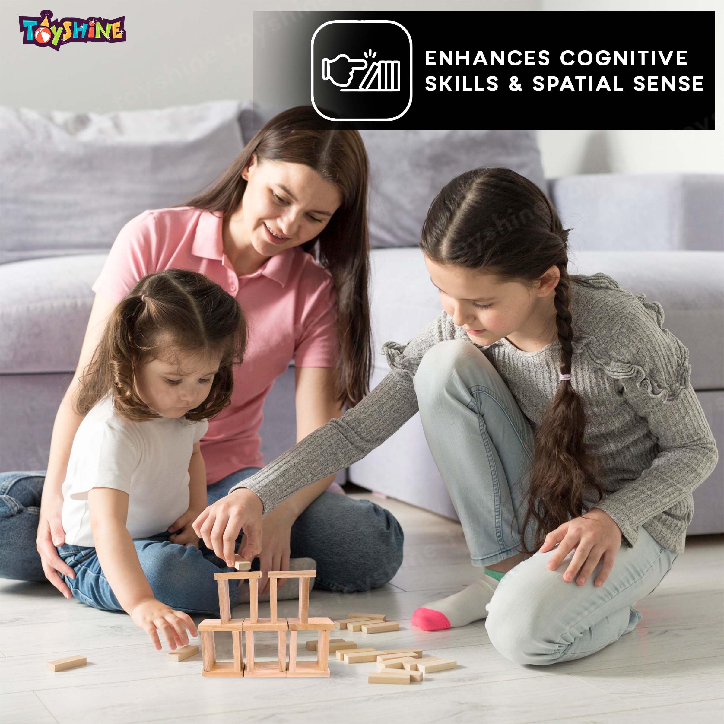 Toyshine 120 Pc All Natural Wooden Domino Blocks Set Domino Tile Bulk Building Racing Stacking Games Educational Toys for Kids Birthday Party Favor - Image 4 thumbnail
