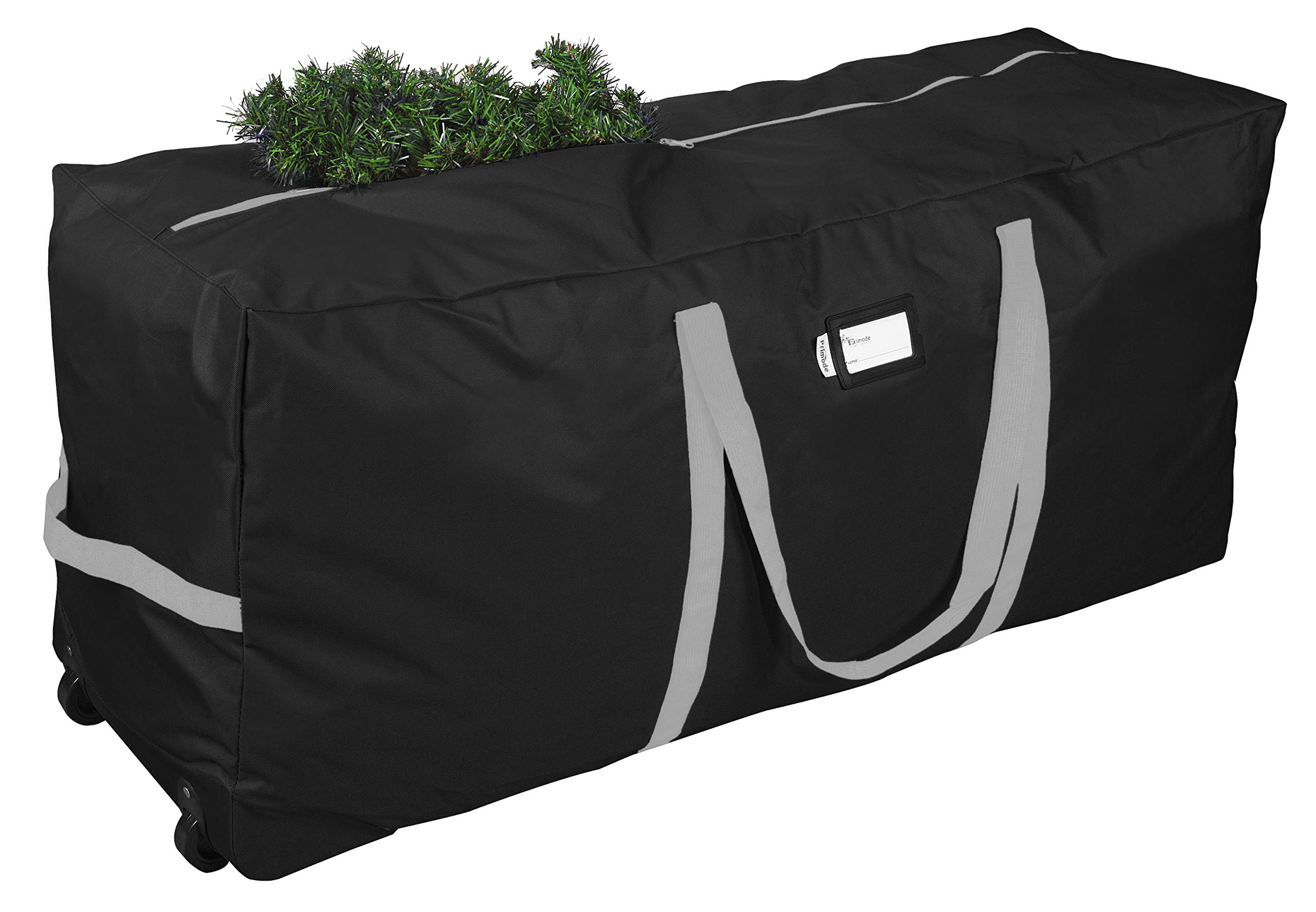 Primode Christmas Rolling Tree Storage Bag, Fits Up to 7.5 Ft. Tall Disassembled Holiday Trees, 22" H X 16" W X 50" L, Large Heavy Duty Storage Container with 2 Wheels and Handles (Black)