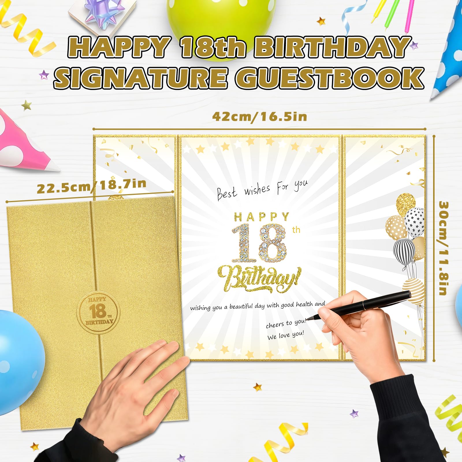 Złote dekoracje na przyjęcie urodzinowe, księga gości 'Happy Birthday' alternatywny podpis księga gości dla mężczyzn kobiet okrzyki dla 18 lat prezenty podpisywanie kart tablica artykuły
