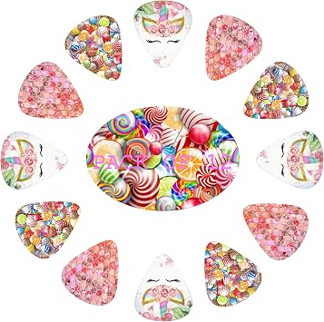 Pink Mermaid Scales Unicorn Lollipops Guitar Picks Bass Picks for Acoustic Electric Guitar Ukulele Thin Medium Heavy 12 Pack Multi-color with Case