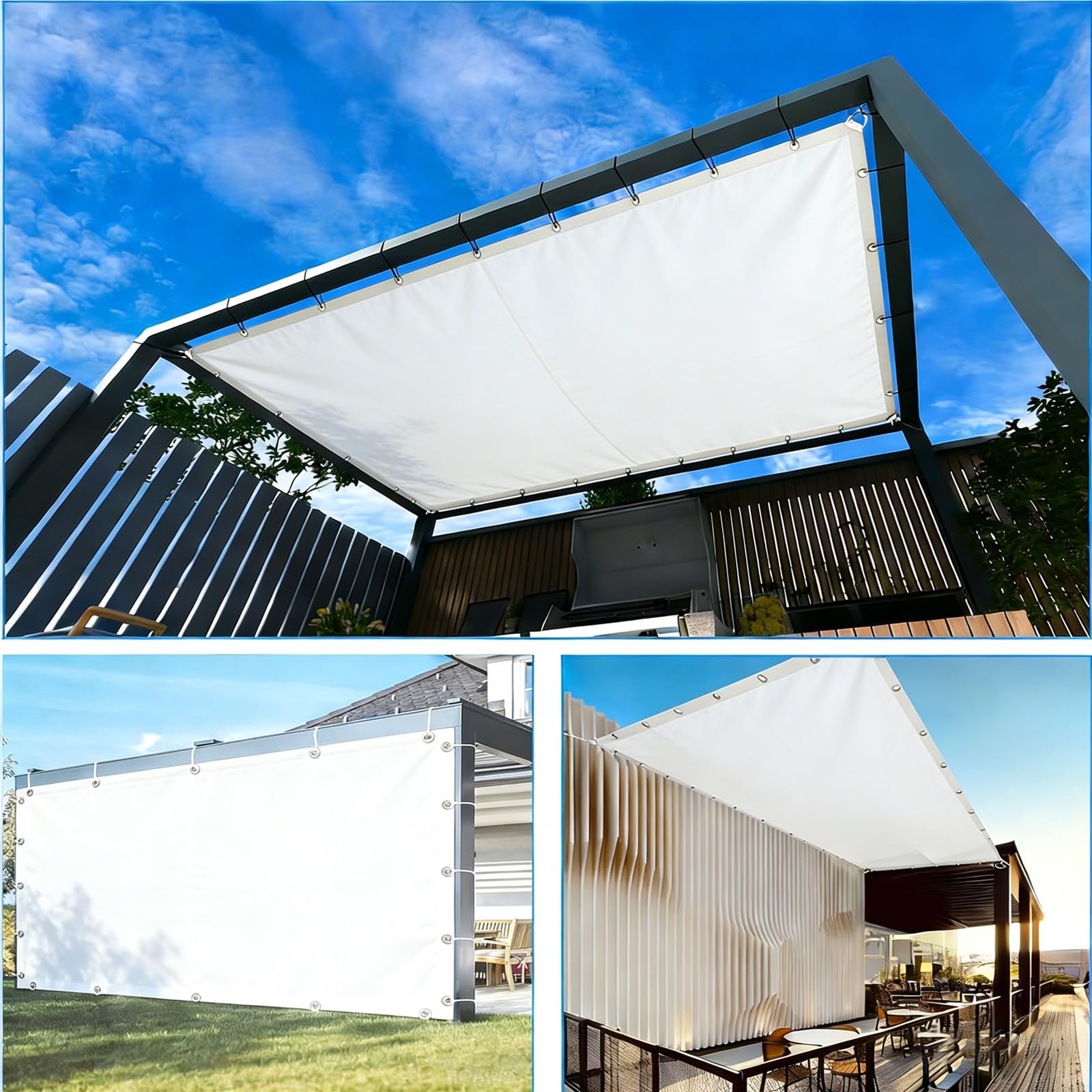 Sonnensegel mit ösen 3x7m Weiß Wasserdicht Rechteckig Sonnensegel Markisenstoff UV Schutz 95%, Segeltuch Sonnenschutz Balkon Terrasse Mit Seil für Innenhof Rasen Garten Park
