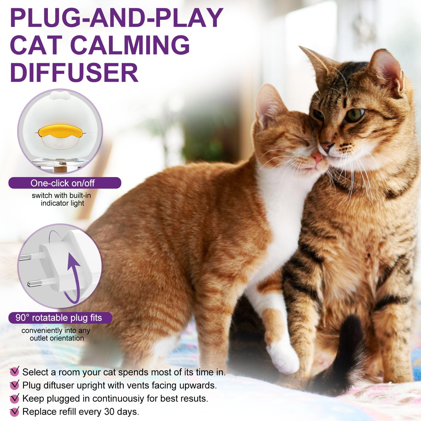 Diffuseur de Phéromones Apaisantes pour Chats + Recharge 3X48 ML - Aide à Réduire Les Confilts et Tensions Entre Chats Vivant sous Le même Toit