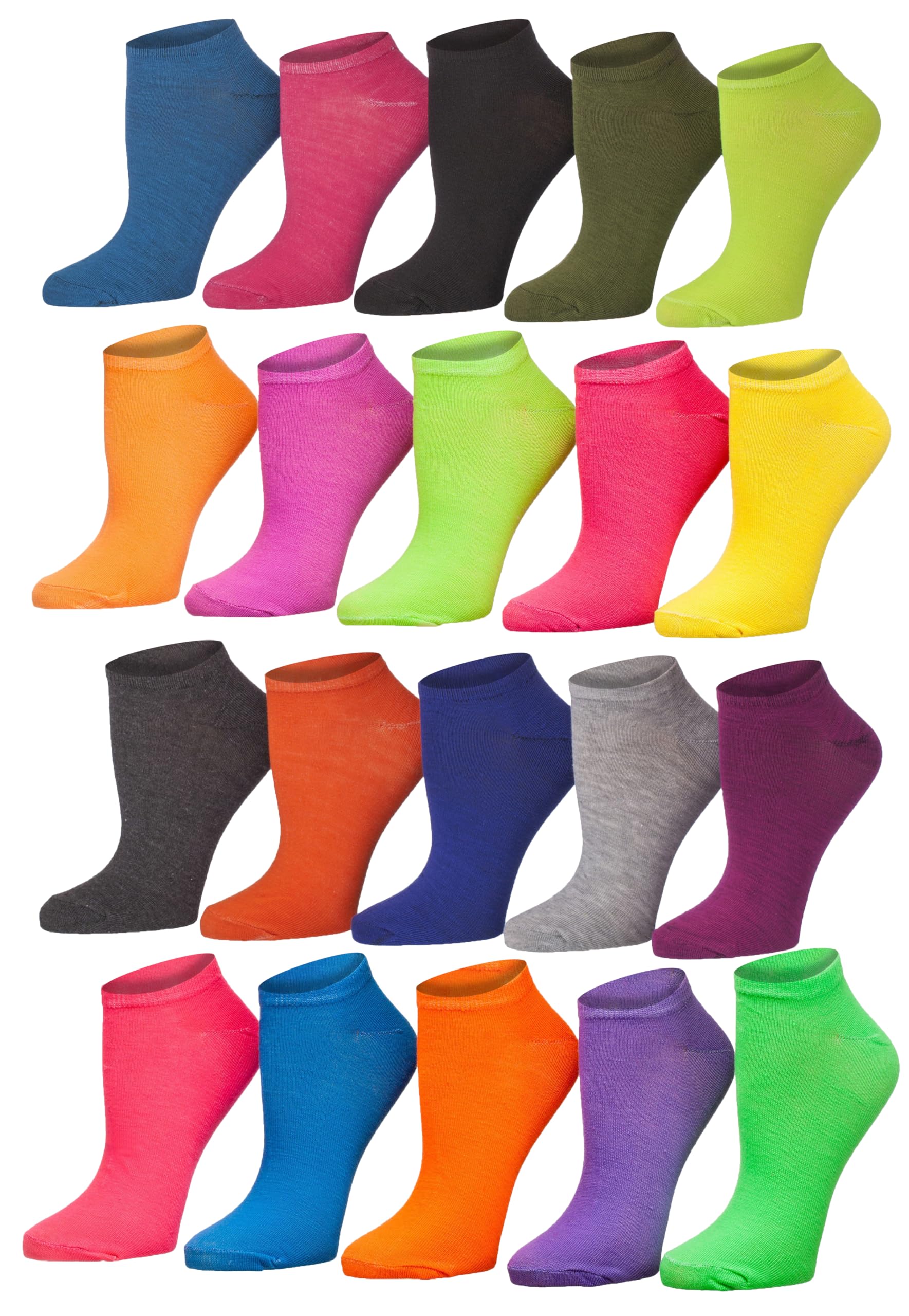 Tipi Toe Women’s 20 Pack Colorful Low Cut Socks – Lightweight, Breathable Design for All-Day Comfort Sizes 9-11/10-13