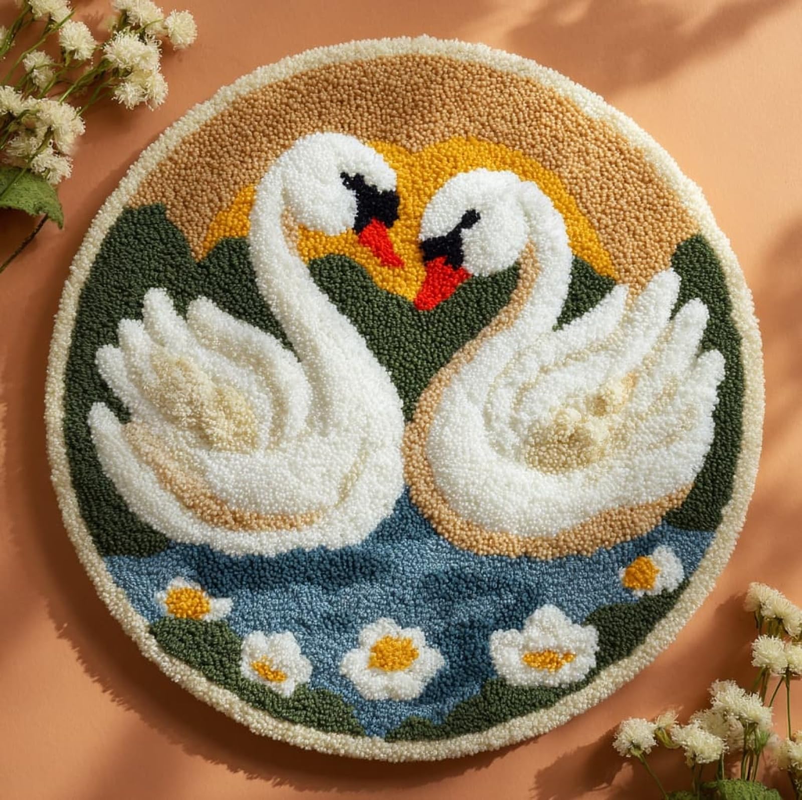 WallustrioaW Crochet Rug Making Kit for Adults,Two Swans,DIY Needlework Crafts for Home Decor,Latch Hook Kits Gift for Beginners Kids,50x50cm