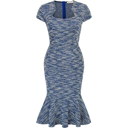 GRACE KARIN Womens Elegant Cap Sleeve Fishtail Midi Tweed Bodycon Dress