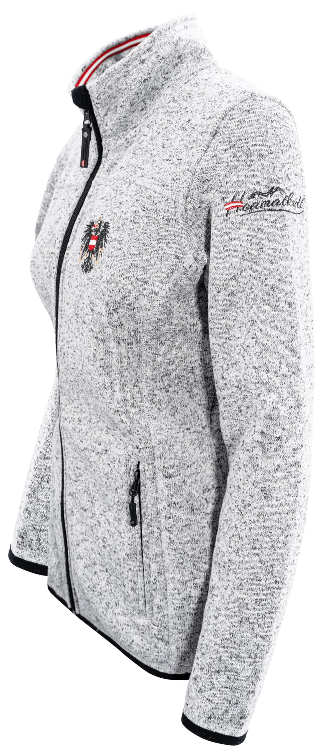 Hoamatkult Österreich Kultjacke ohne Kapuze Damen - das Original - Österreich Adler Strickfleece Jacke - Jacke mit Österreich Adler Stick - Glitzer Edition