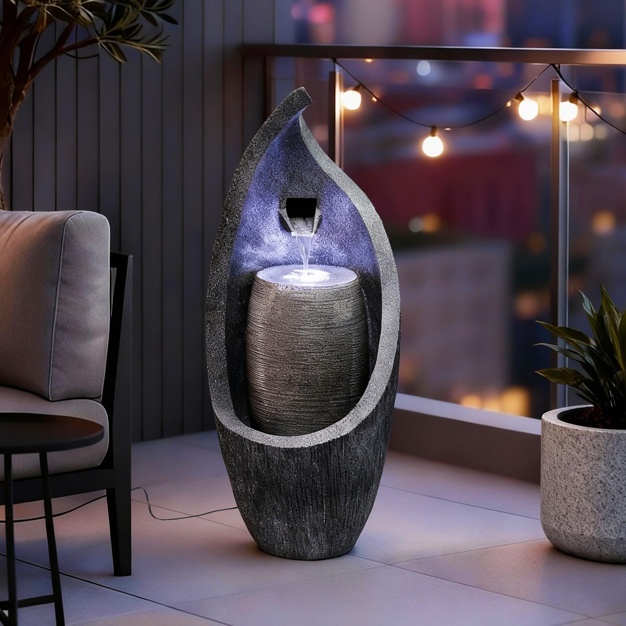 Fontaine de jardin moderne avec éclairage LED 83 cm Fontaine à sauter BK704 Jeu d'eau en cascade aspect pierre