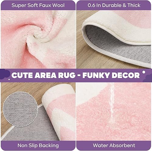 Miniatura 2 de Alfombra infantil redonda lavable de 3 pies para habitación de niños, bonita alfombra de gato rosa, alfombra de guardería para bebés, niños y niñas,