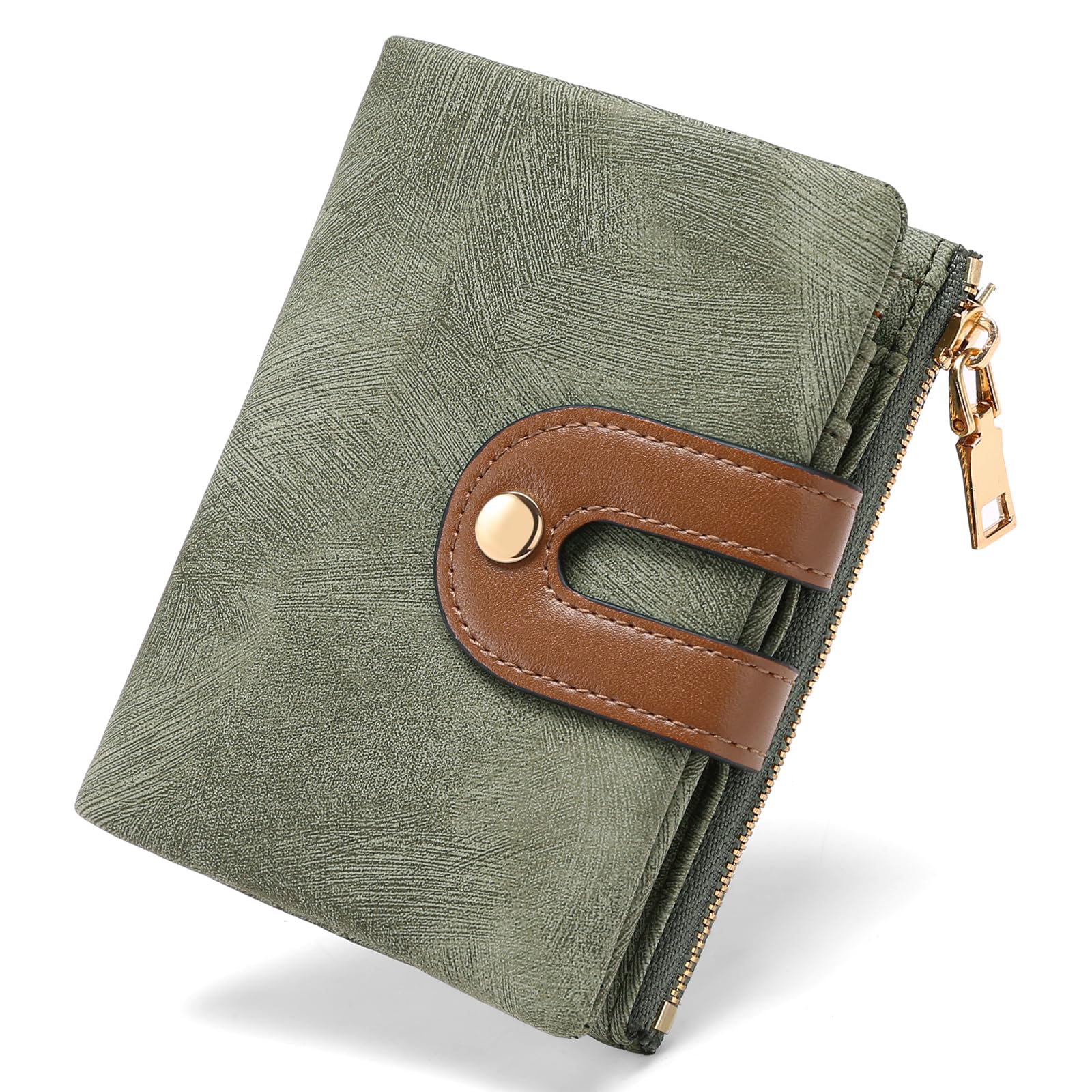 RNIEGA Small Wallets for Women Leather Bifold RFID Blocking Card Holder Compact Wallet Women with Zipper Coin Pocket