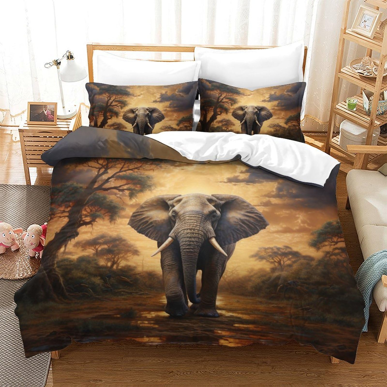 Housse de couette éléphant 3 pièces idée cadeau pour enfant et ado