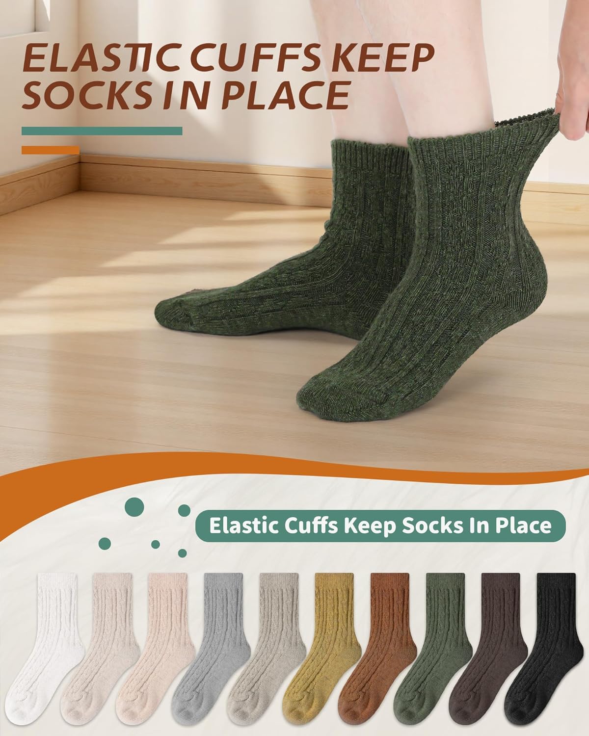 Eurzom 10 Pairs Winter Wool Socks for Women Cable Knit Warm Crew Casual Socks for Winter Booties Sneakers Slippers - Image 5