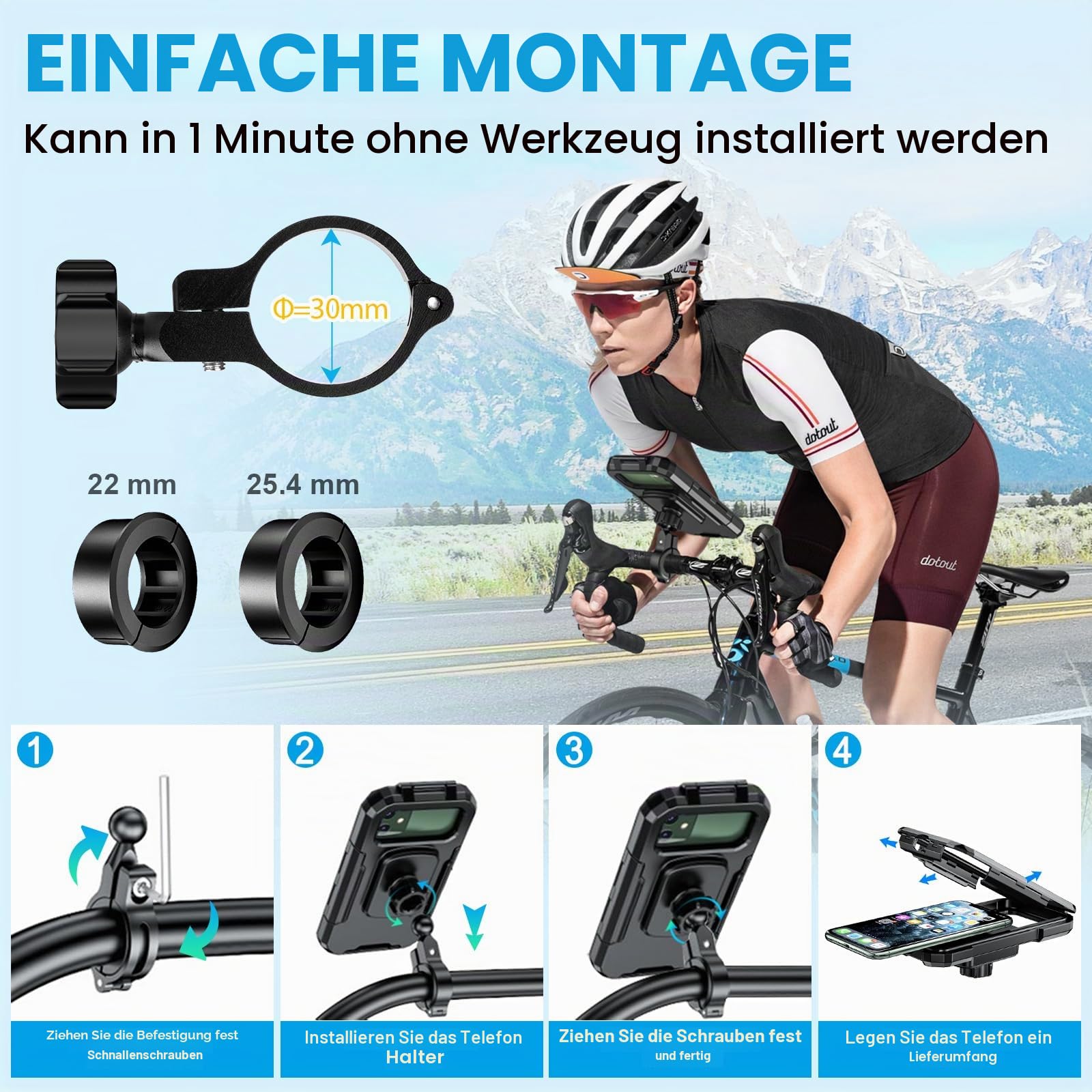 Motorrad Handyhalterung Wasserdicht Handy Halterung Fahrrad Universal 360° Drehbaren Anti-Vibration Motorrad Scooter Handyhalter Fahrrad Lenker für 5.5-6.8''