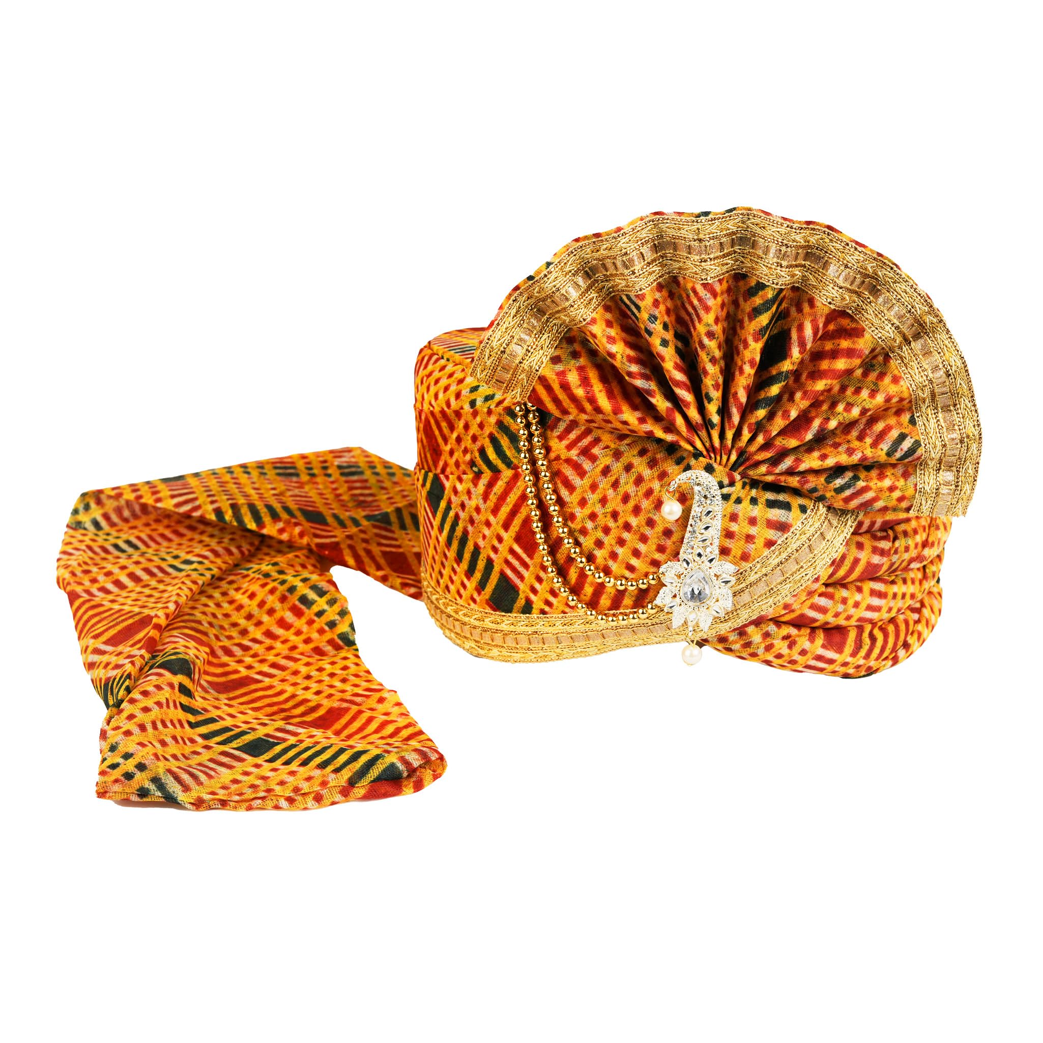 priyakant safawala Men's Traditional Wedding Collection Lehriya Handcrafted Safa (Pheta/Pagdi/Turban) For Wedding And Engagement (Lehriya, Free Size, Adjustable Velcro)-picture-24