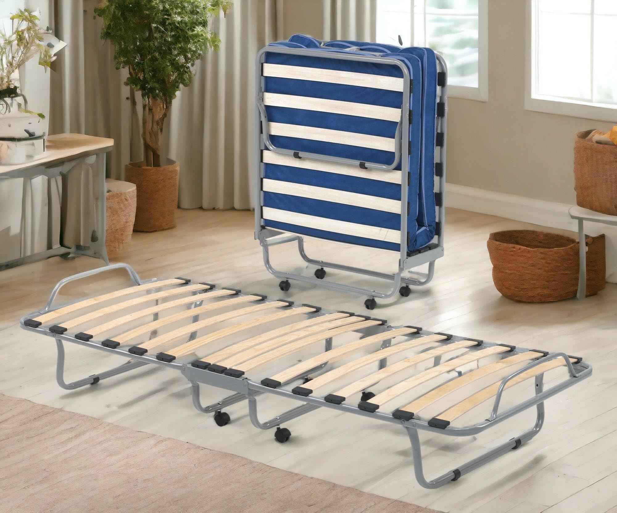 Talamo Italia-Letto Priscilla, Brandina Singola Ortopedico e Pieghevole, 100% Made in Italy, con Materasso Cm 80x190 Incluso, Azzurro