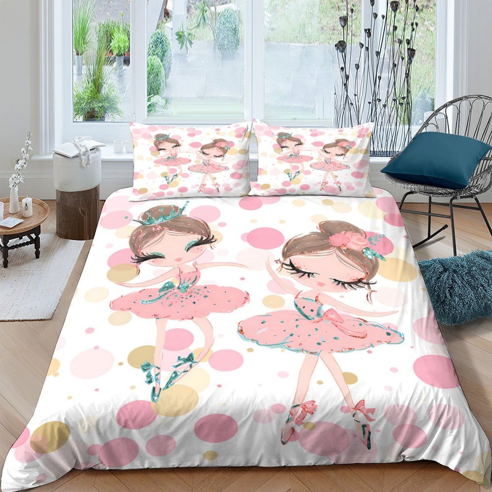Ctjqhvkz Girls Style-10 3D Printed Ballerina Fitted Sheet Microfiber Pink Dots Bed Cover Anti-Slip Machine Washable For Bedroom Dorm Home Single（135X200cm）