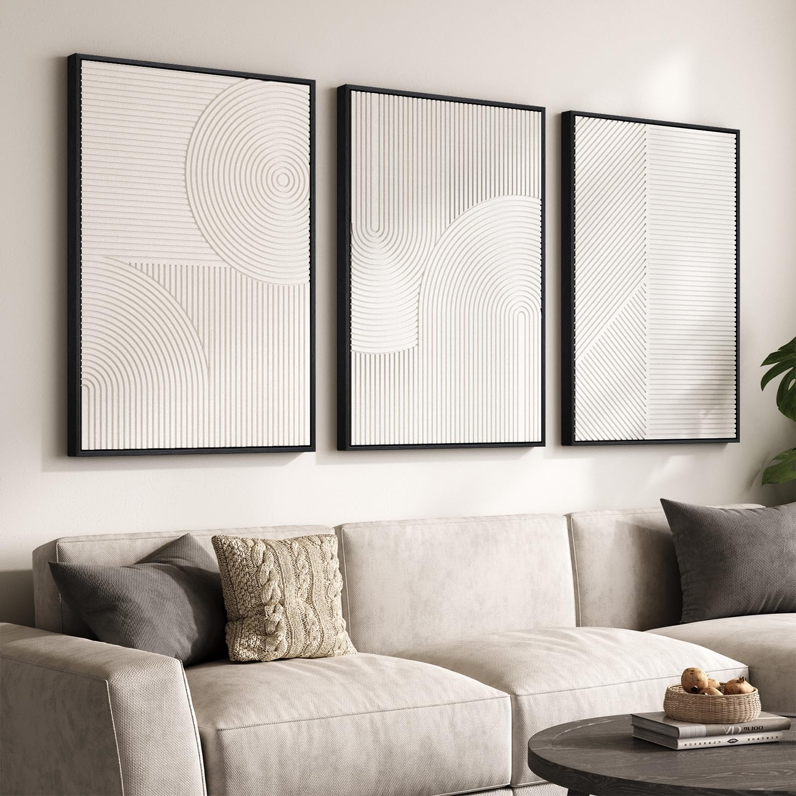 Large 3D Textured Framed Abstract Wall Art for Living Room, 3 Piece Modern Paintings Artwork for Walls, Black White Brown Geometric Sandstone Texture Pictures for Hallway Office Home Decor 24x36 In — view 32