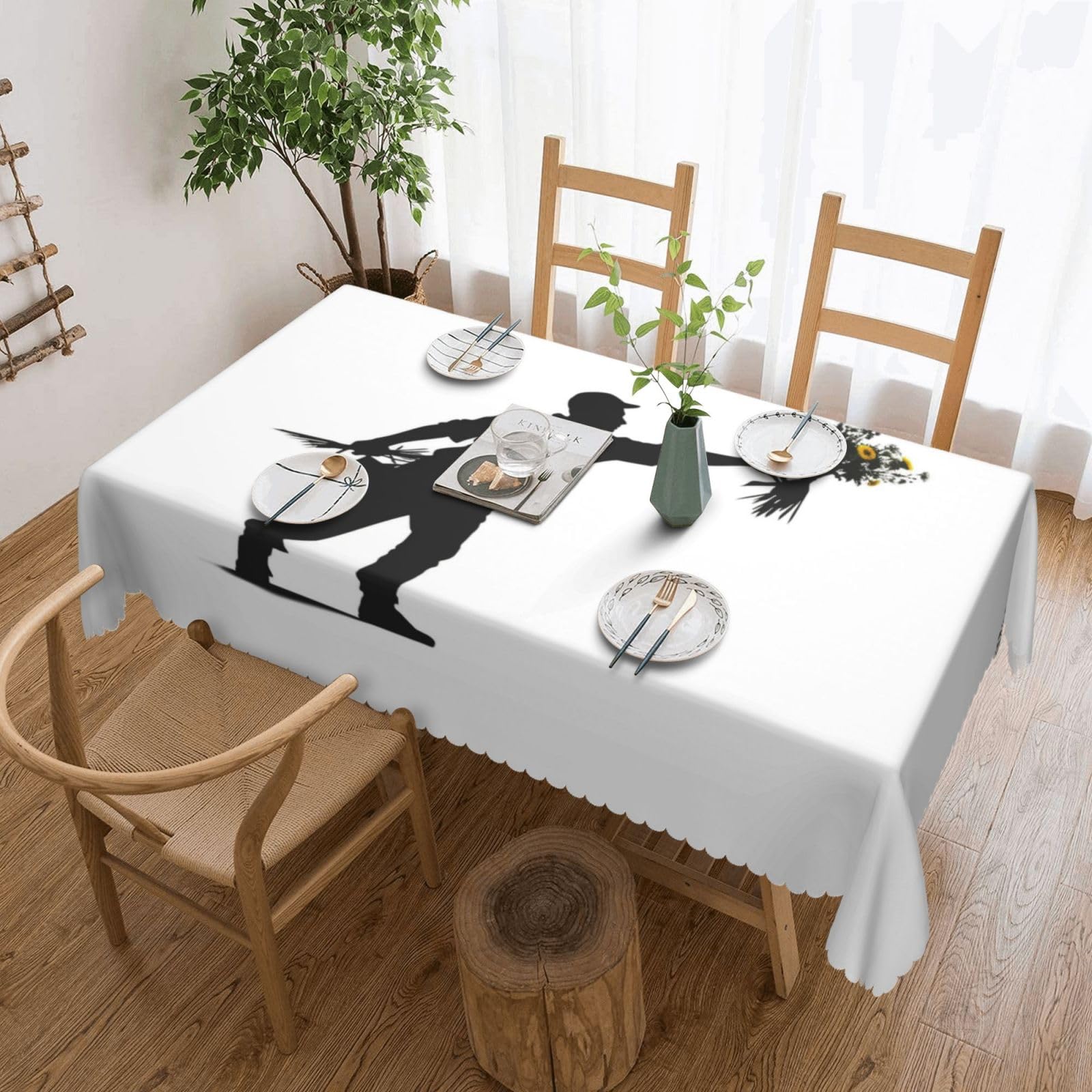 Nappe imperméable rectangulaire anti-tache à motif fleurs, protection table de cuisine