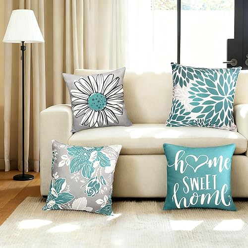 Miniatura 2 de Juego de 4 fundas de almohada decorativas verdes de 18 x 18 pulgadas, fundas de almohada cuadradas de lino, fundas de almohada bohemias para sofá,