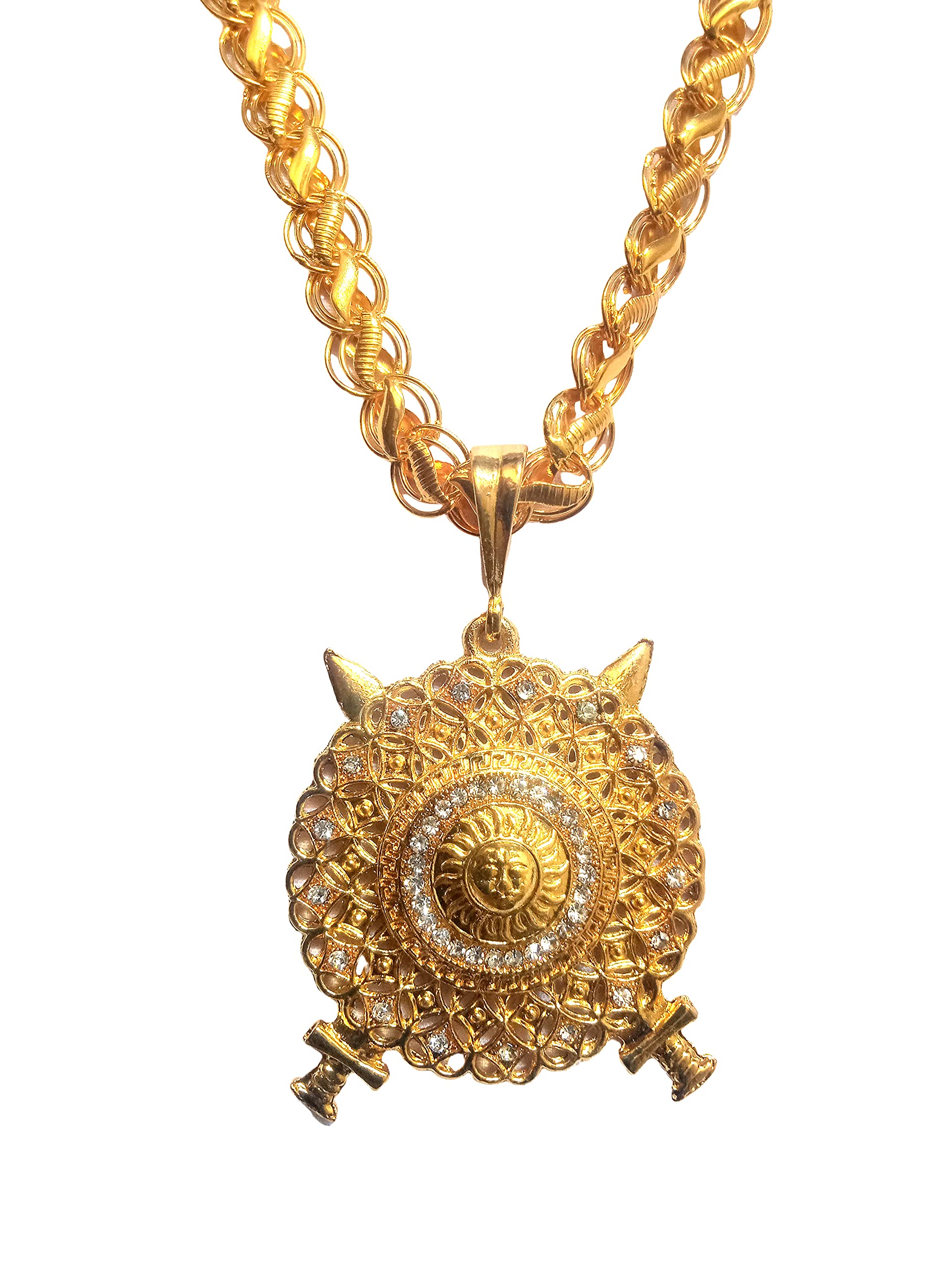 SHANKHRAJ MALLGold Plated Sun Face Pendant And Chain For Men Or Boys
