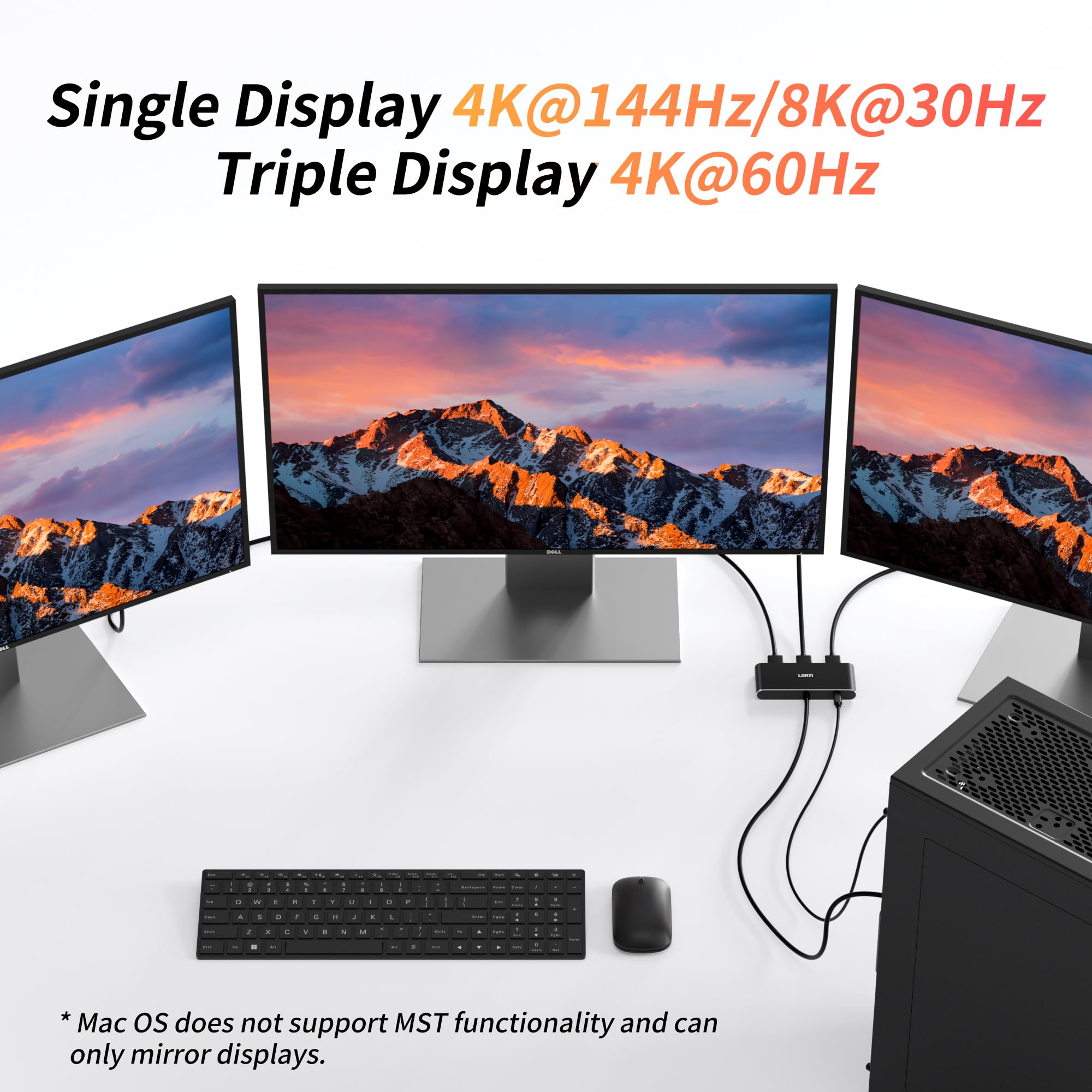 3-portowy DisplayPort 1.4 na 3 HDMI rozgałęźnik potrójny 4K 60 Hz monitory pojedynczy 8K, Dual 4K 120Hz DP na 3X HDMI Multi Monitor MST Hub 1,5 ft (45 cm) Windows
