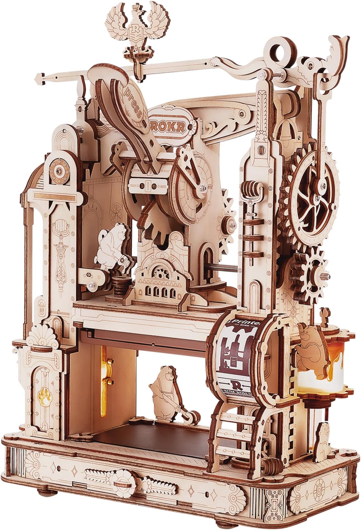 3D Wooden Puzzle Model Kits to Build for Adults Classic Printing Press Mechanical Gears, Christmas Birthday Gifts, 303 Parts, LK602