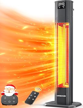VAGKRI Outdoor Heaters, 1s Heating Carbon Infrared Patio Heaters With Remote, 9 Heat Levels, 24H Timer, IPX5 Waterproof, 42in Electric Space Heaters for Home, Office, Restaurant, Patio, and Garage
