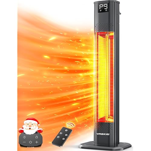 VAGKRI Outdoor Heaters, 1s Heating Carbon Infrared Patio Heaters With Remote, 9 Heat Levels, 24H Timer, IPX5 Waterproof, 42in Electric Space Heaters for Home, Office, Restaurant, Patio, and Garage