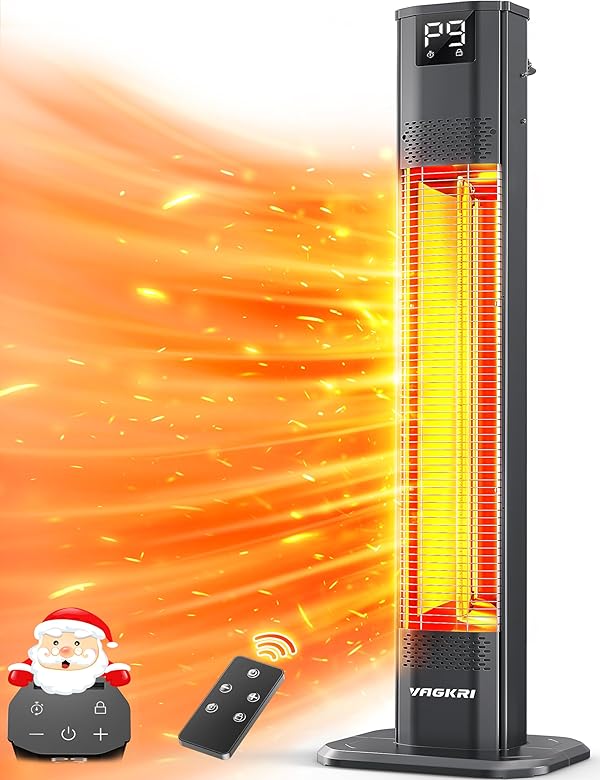 VAGKRI Outdoor Heaters, 1s Heating Carbon Infrared Patio Heaters With Remote, 9 Heat Levels, 24H Timer, IPX5 Waterproof, 42in Electric Space Heaters for Home, Office, Restaurant, Patio, and Garage by VAGKRI - Used condition - US$44.58
