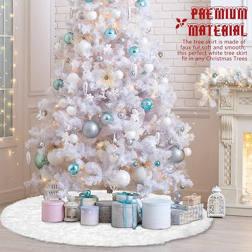 Miniatura 3 de Hommtina Falda de árbol de Navidad de 48 pulgadas, falda de árbol de Navidad, decoración de árbol de Navidad, falda de árbol de piel sintética para