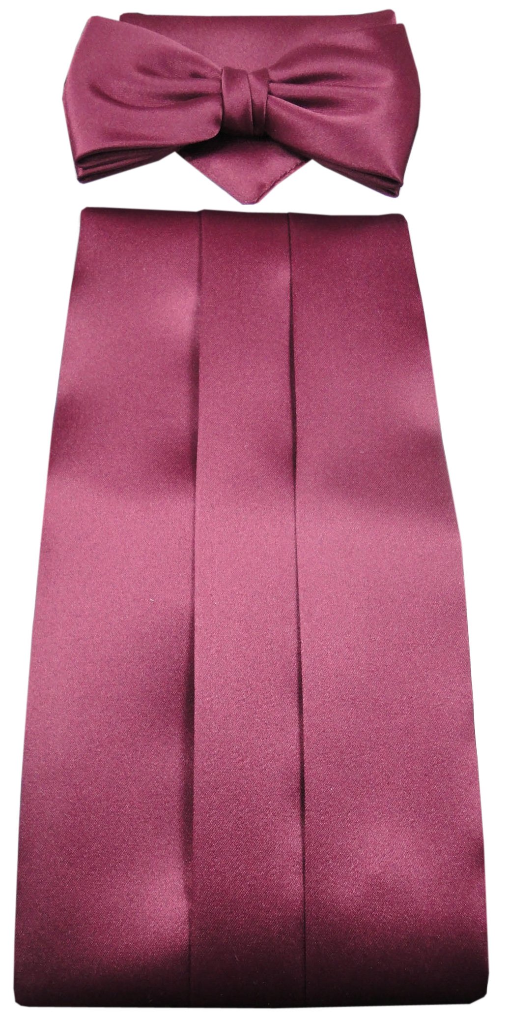 TigerTie - faja + pañuelo + pajarita de seda en burdeos rojo