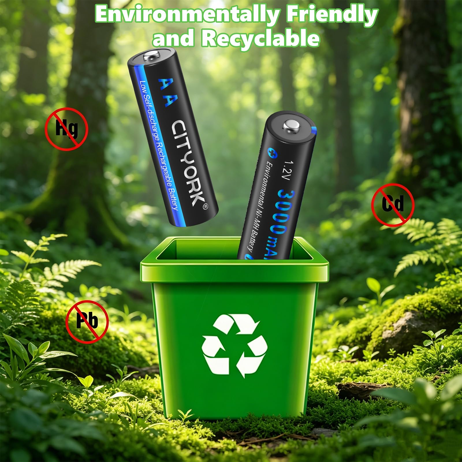 CITYORK Paquete de 12 baterías recargables AA de 3000 mAh 1.2 V Ni-MH con caja de batería con 8 bahías AA AAA LCD Smart 1.2 V NiMH/NiCd, carga rápida