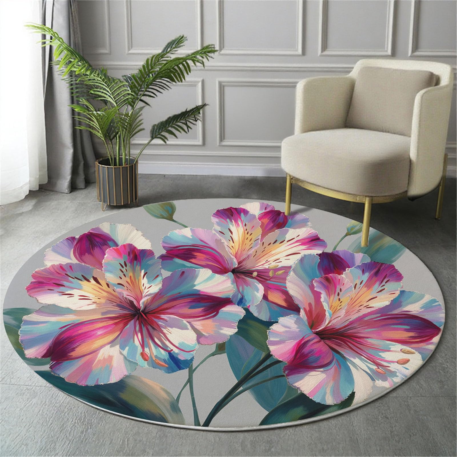 Tapis rond lavable moquette douce gris anthracite 200 cm salon paillasson