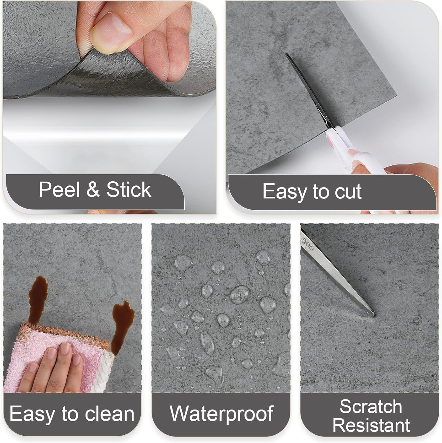 VaryStyle 18-Pack Floor Tiles Peel and Stick Waterproof Flooring Vinyl Floor Tiles 12"x12" Classic Grey Concrete Removable Self Adhesive Thick Stick on Tile for Kitchen Basement Bedroom Flooring