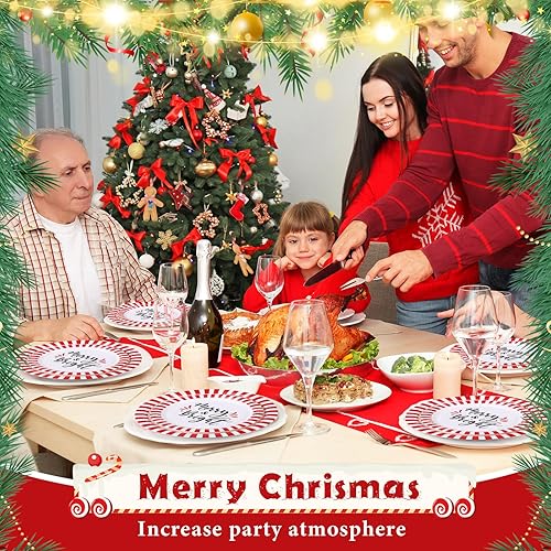 Miniatura 6 de 96 piezas de suministros de fiesta de Navidad, platos de papel y servilletas, juego de vajilla desechable, incluye platos de Navidad, servilletas,