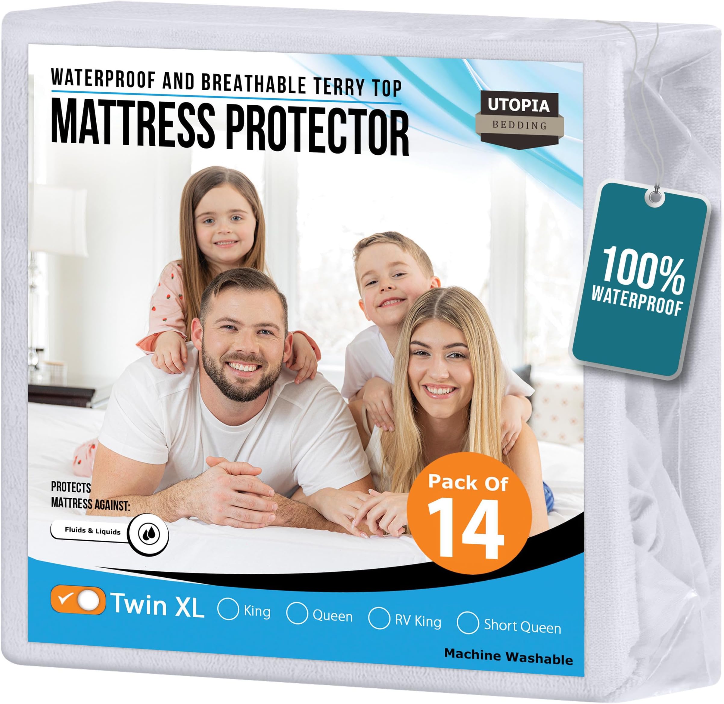 Utopia Bedding Waterproof Mattress Protector Twin XL Size (Pack of 14), Premium Terry Mattress Cover 200 GSM, Breathable, Fitted Style with Stretchable Pockets (White)