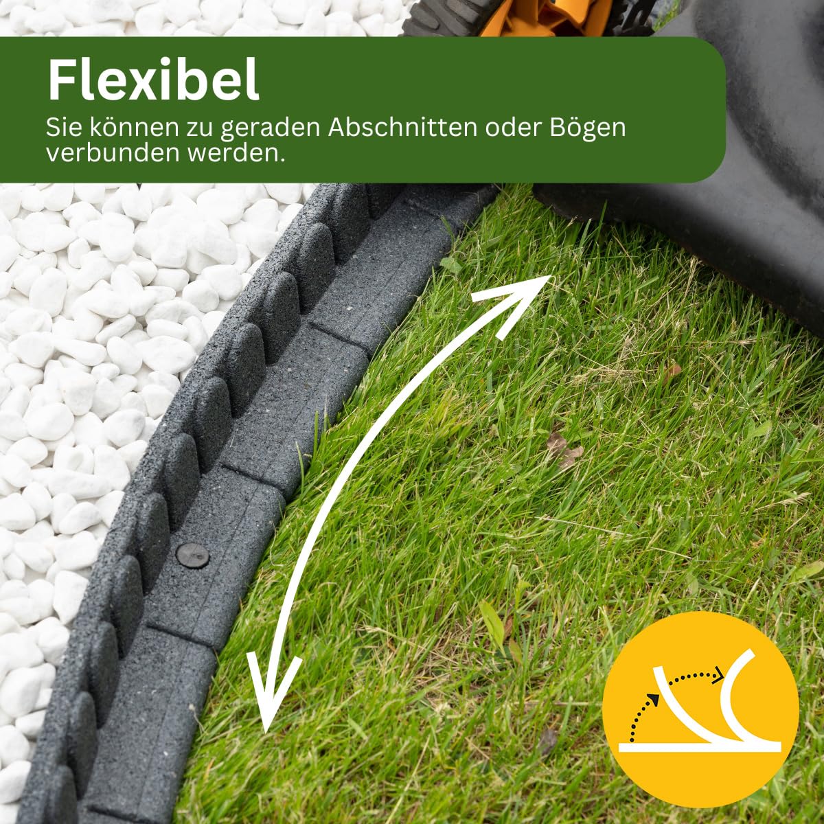 Rasenkante 120 x 7 x 8 cm | Flexible Beetein fassung | Beetumrandung Garten | Mähkante Raseneinfassung | Steinmotiv | grau