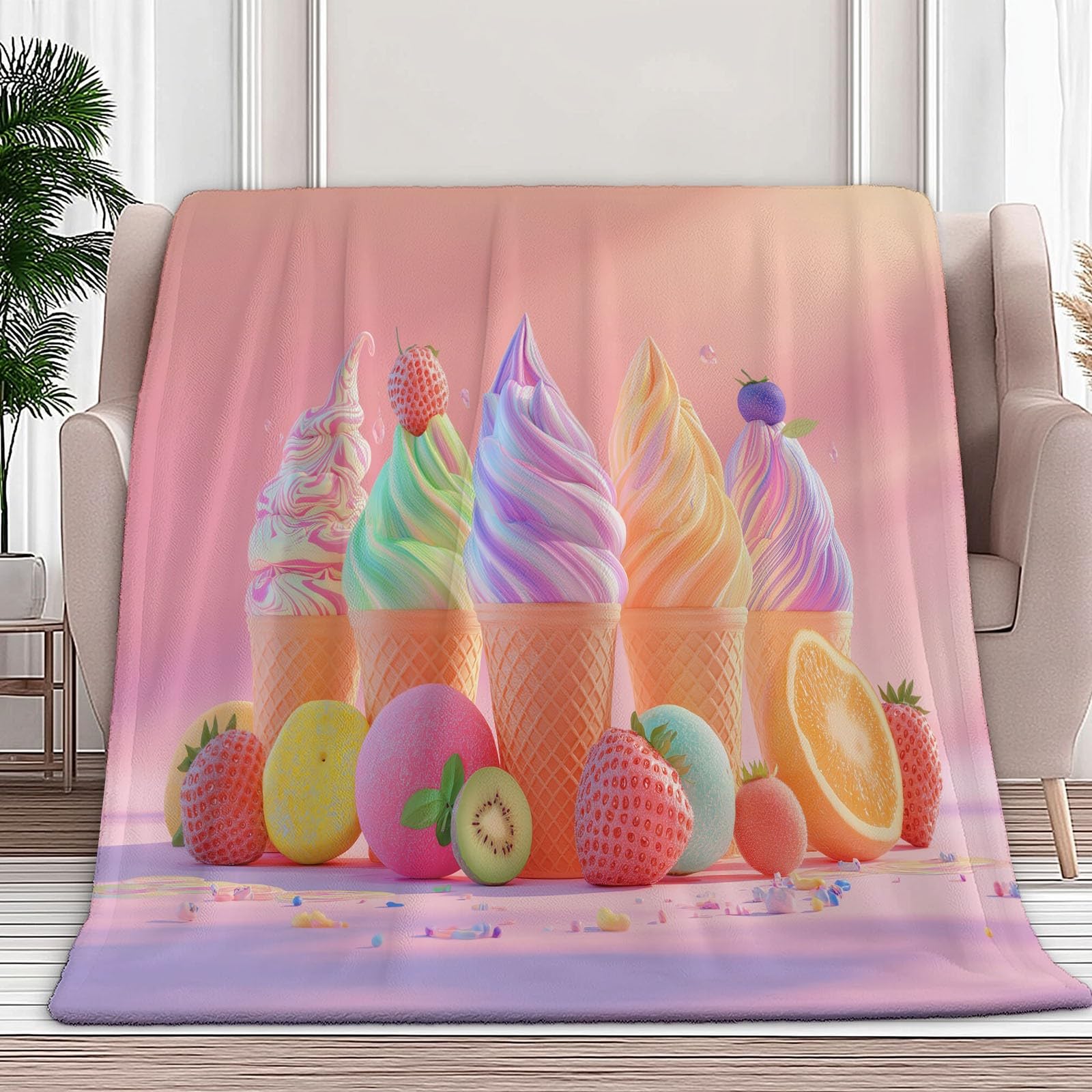 Couverture en flanelle douce rose motif glace pour des nuits cocooning