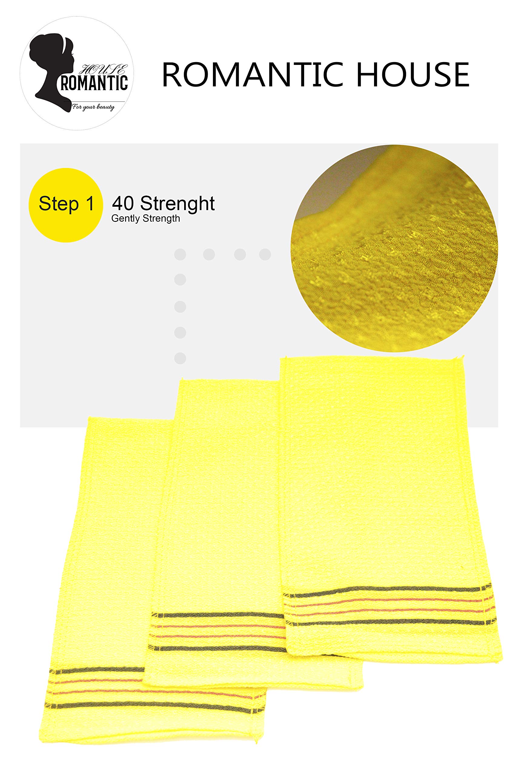 Romantic House Exfoliating Korean Towel Extra Viscos Bath Mesh Body WashCloth Rayon 100% Spa Scrub Italy Gloves Removes Dead Skin X-Large Plus Size Yellow 40 Color 1 Pcs - Image 3