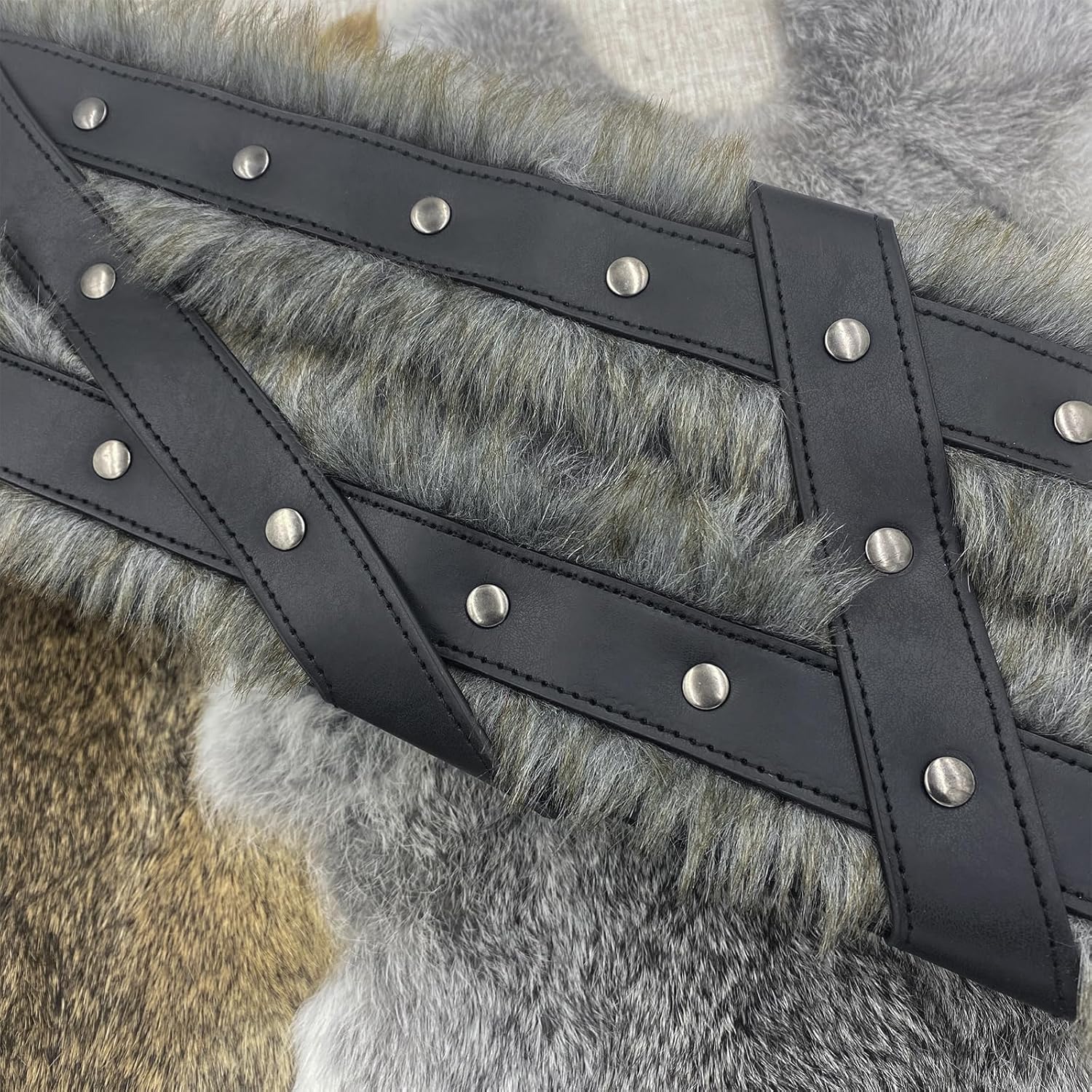 HiiFeuer Nordic Viking Barbarian Wide Belt, Medieval Artificial Fur Waist Armor, Vintage Corset Faux Leather Belt for LARP - Image 4