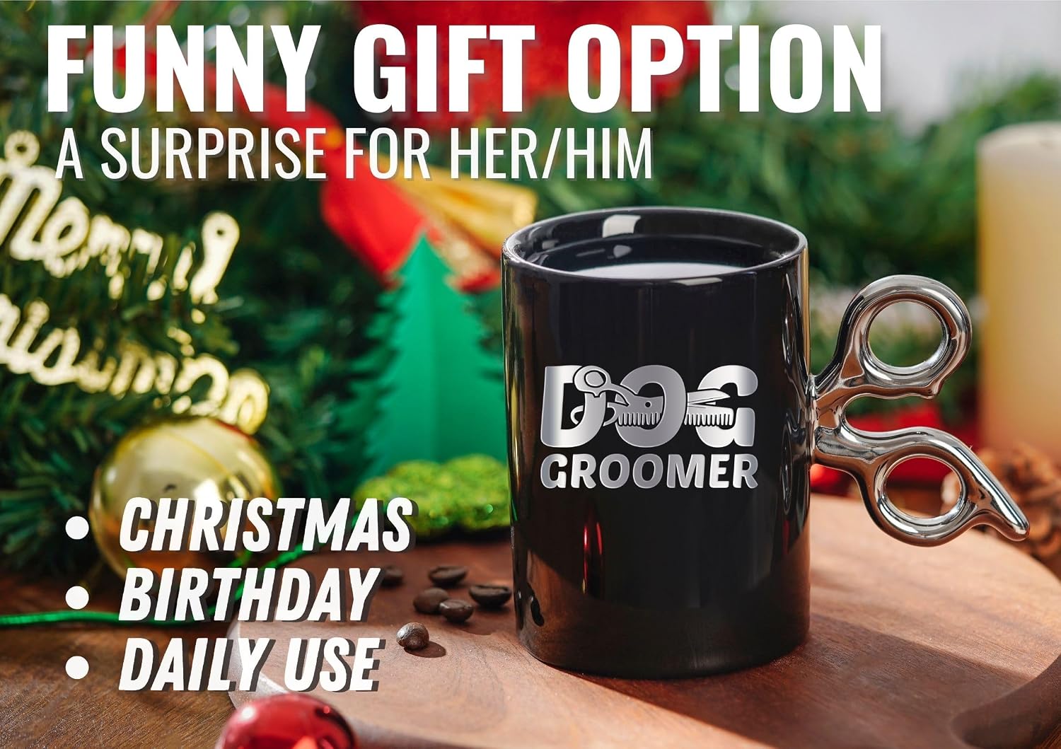 Onebttl Dog Groomer Gifts for Men Women, 13.5oz/400ml Novelty Coffee Mug with Scissors Handle for Birthday Christmas Gifts