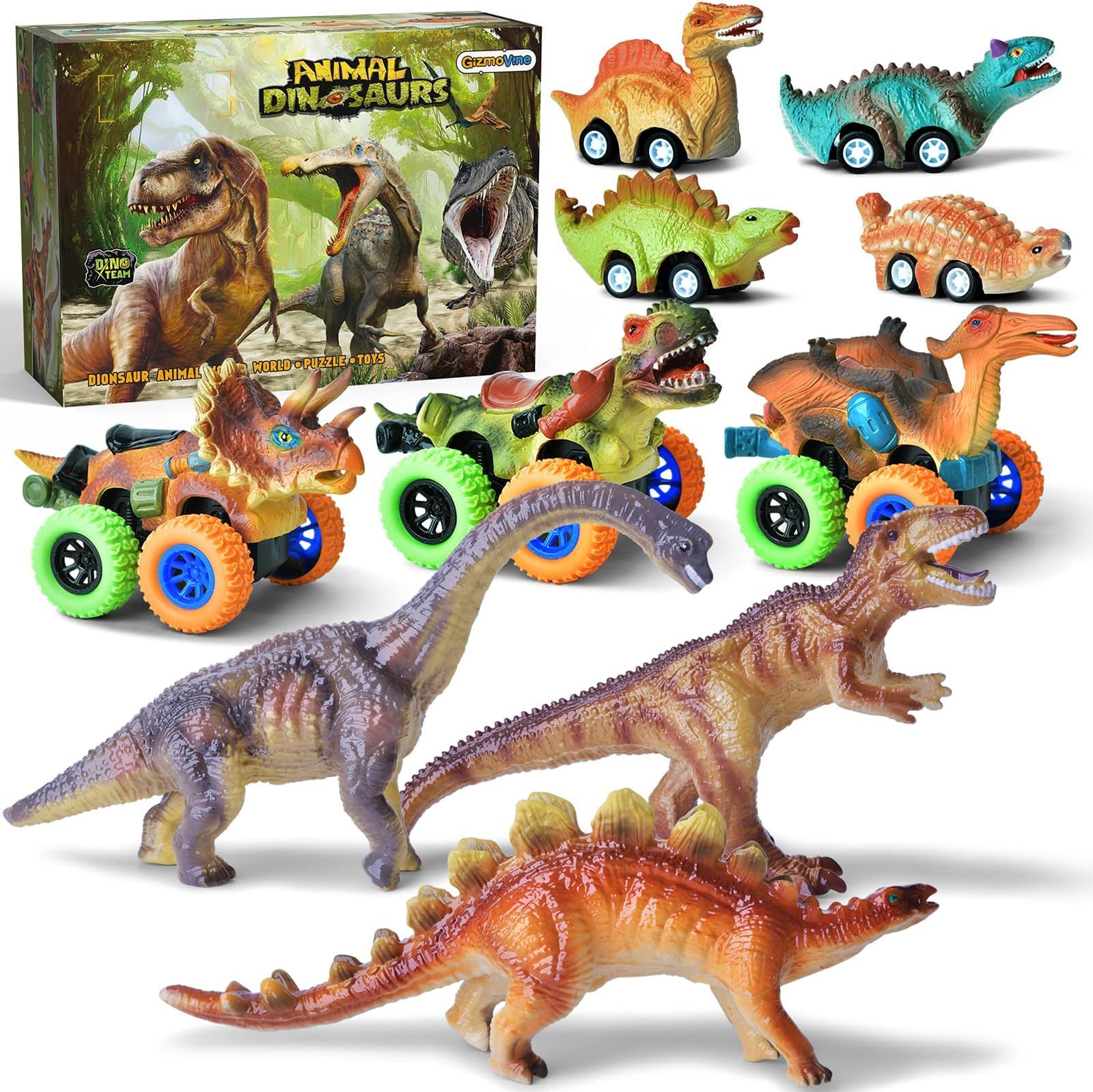 10Pcs Monster Truck, Dinosaur Toys for 3 4 5 6 Year Old Boys, Pull Back Dinosaur Games, Kids Birthday gift