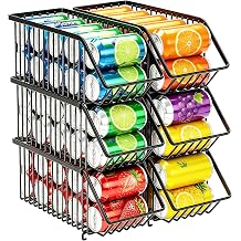 Stackable Soda Can Organizer Rack, Stacking Can Dispensers Refrigerator Organizer Bins Pop Soda Dispenser Canned For Fridge, Freezer, Kitchen, Cabinets Black, 6