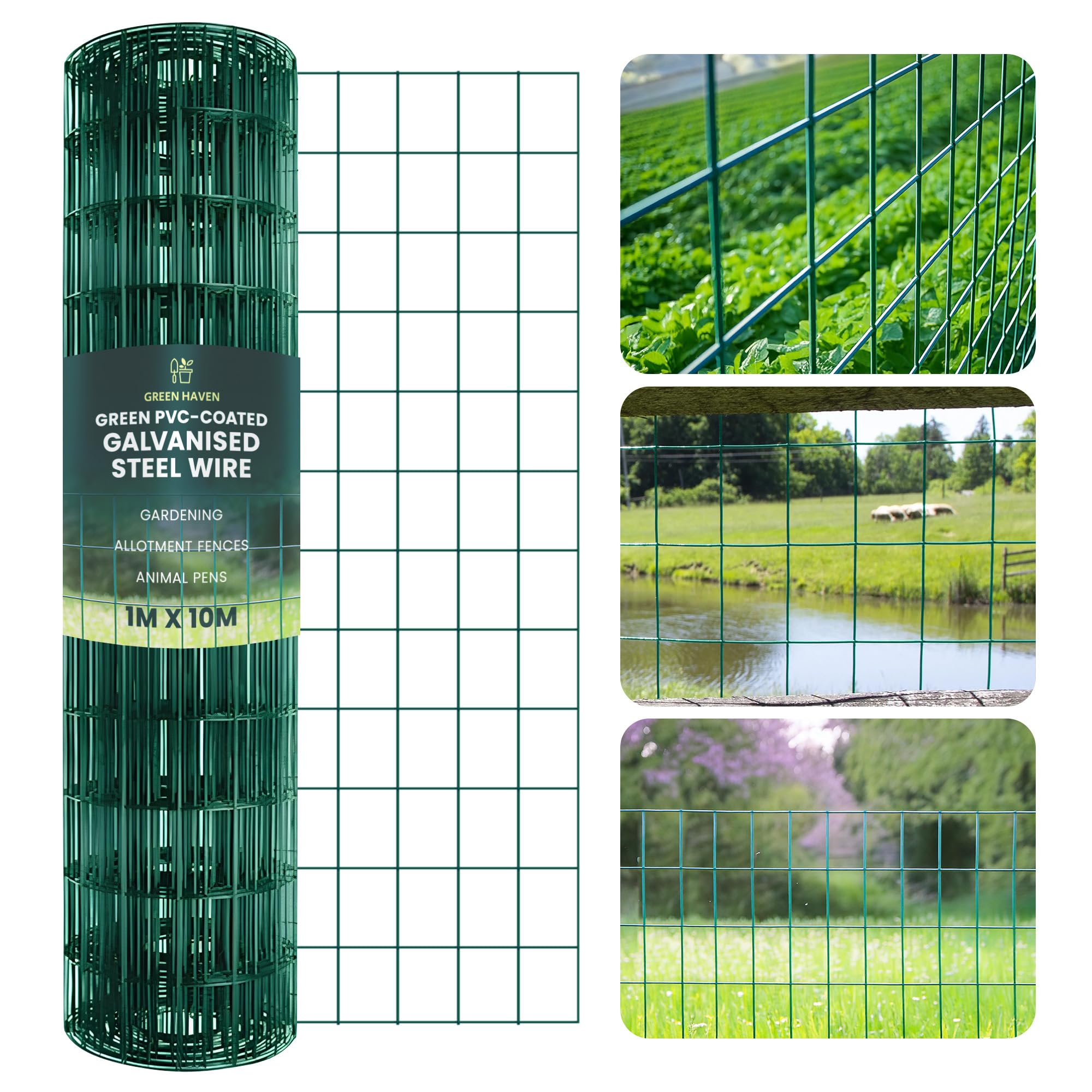 Green Haven Chicken Wire Fence – 1M x 10M PVC Coated Garden Fencing Roll, Galvanized Steel Mesh for Poultry, Pet Barrier & Allotments – Durable, Easy-to-Install Heavy Duty Garden Wire Mesh