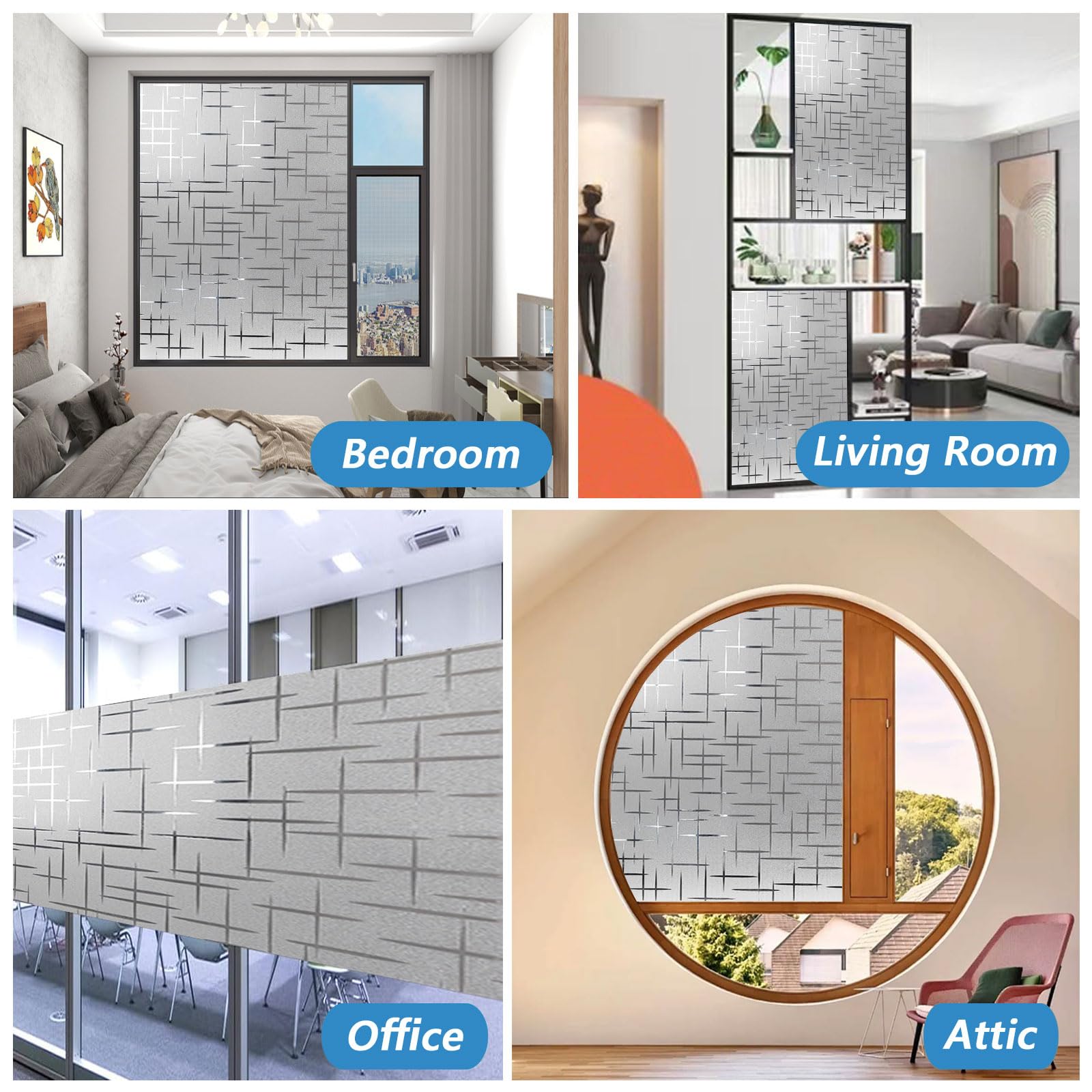 Pellicola per Finestra, Pellicola per Vetri 100 x 170 cm per La Privacy, Autoadesiva, Opaca Adesiva per Vetri per Ufficio Bagno da Letto, Stella
