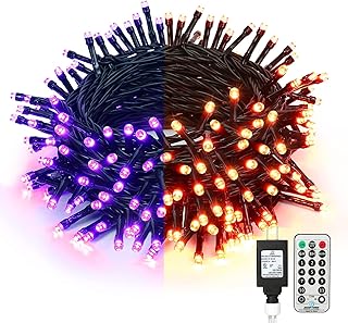 BrizLabs Orange & Purple Halloween Lights, 65.67ft 200 LED Orange Lights Connectable, 11-Function Color Changing Halloween Lights with Remote, Mini Purple Lights for Halloween Indoor Outdoor Decor