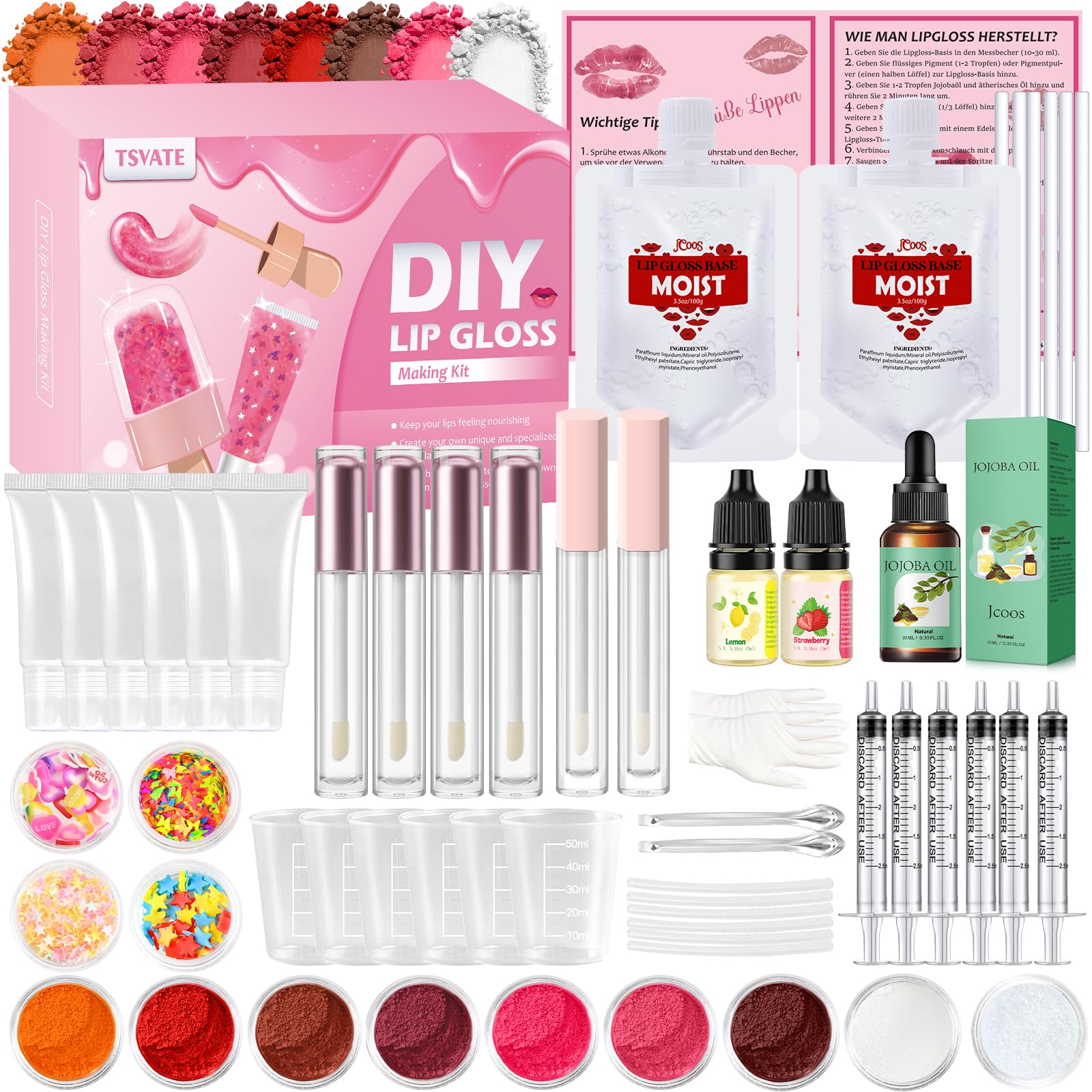 Kit de fabricación de brillo, JUYRLE Lip Gloss Making Kit DIY Aceite de Labios, Creativo Bricolaje Adulto DIY Set de fabricación, Chica Lipgloss Set divertido de regalo de maquillaje para las mujeres