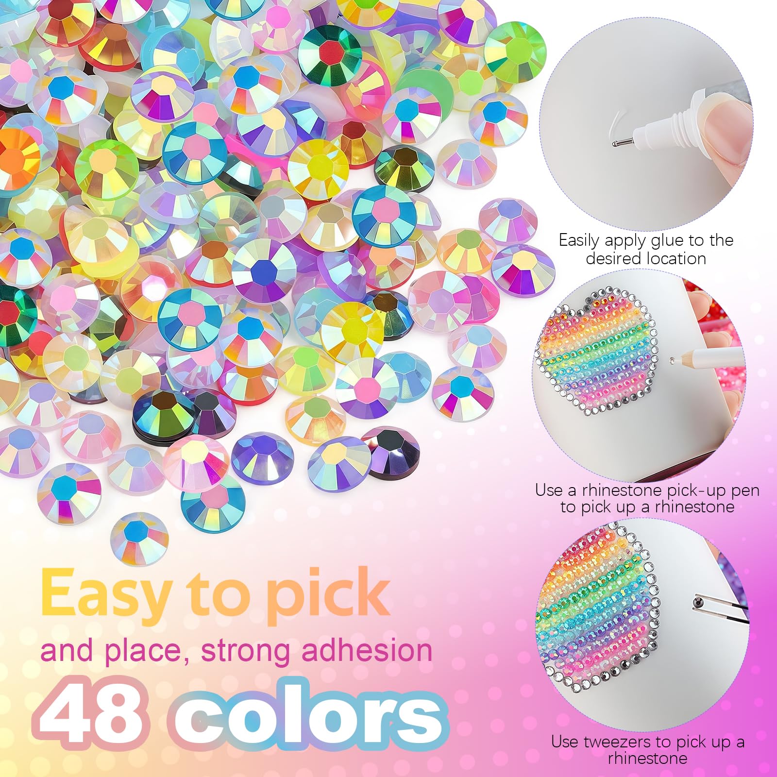 48000Pcs Resina Jelly Strass 48 Colori Nail Gems Bedazzling Kit