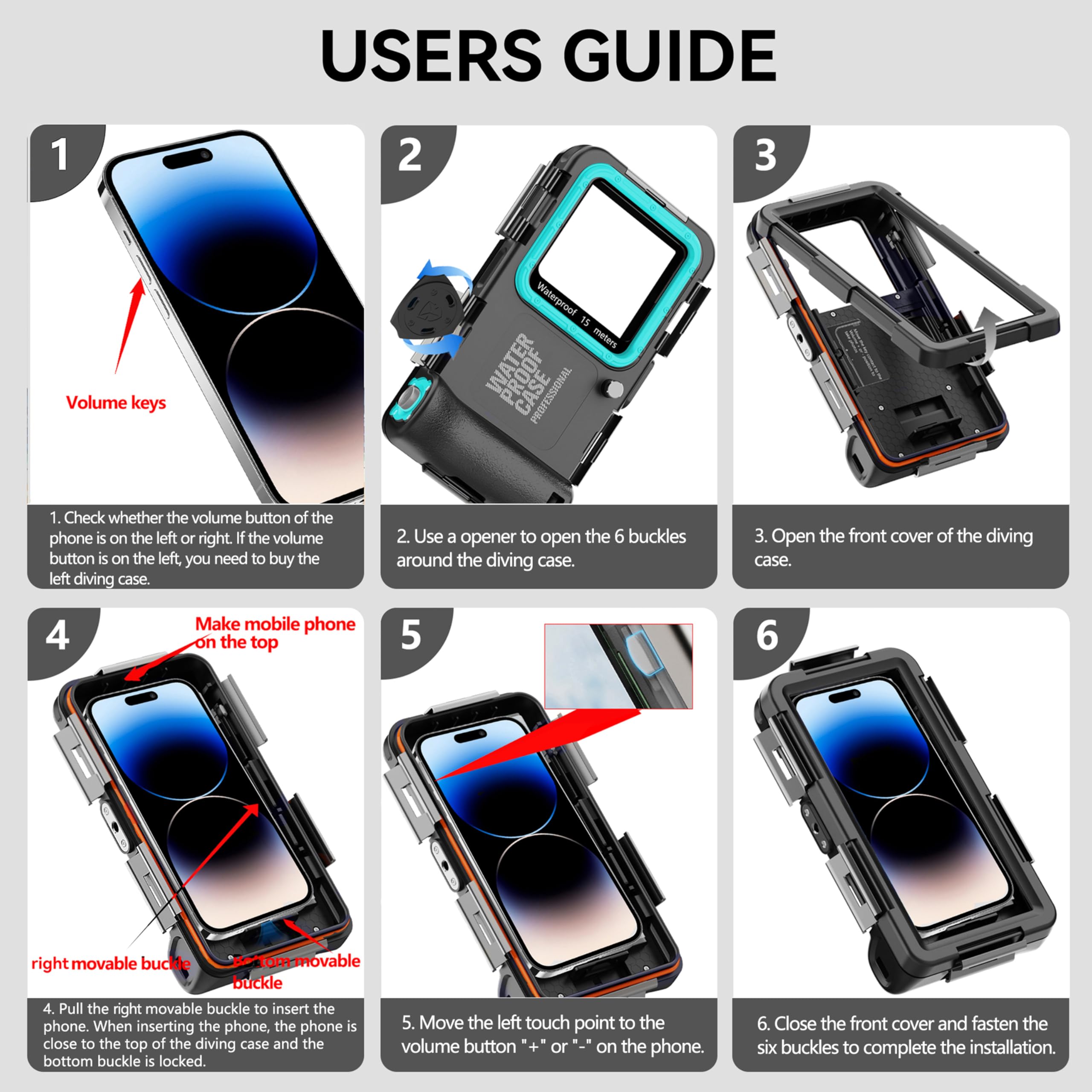 Boîtier de plongée sous-marin pour iPhone 17/16/15/14/13/12/11 Pro Max/XR/XS et plus - Protection professionnelle - 15 m - Pour la plongée en apnée, le surf, les photos et les vidéos (noir/bleu-vert)