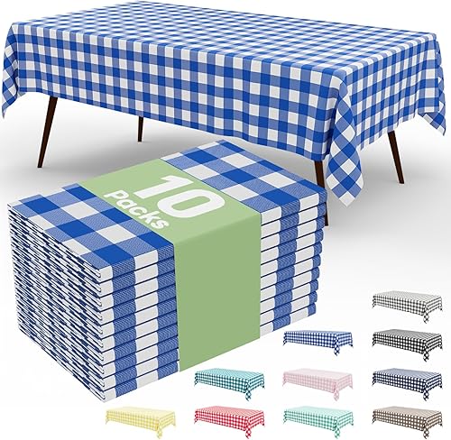 Miniatura 27 de misaya Paquete de 4 manteles desechables de búfalo, mantel de plástico impermeable de 54 x 108 pulgadas, manteles rectangulares a cuadros azules y